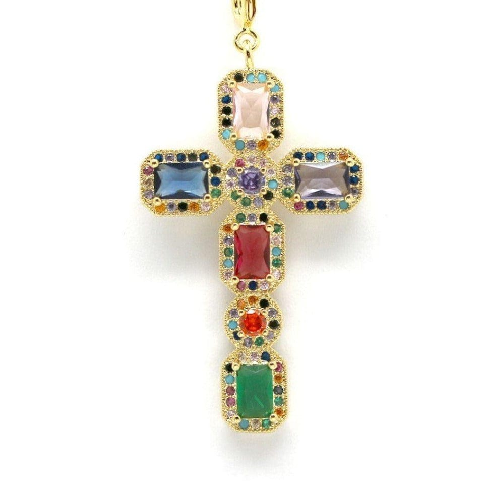 Collier Croix en Cuivre avec Pierres Colorées - TresorDuCiel